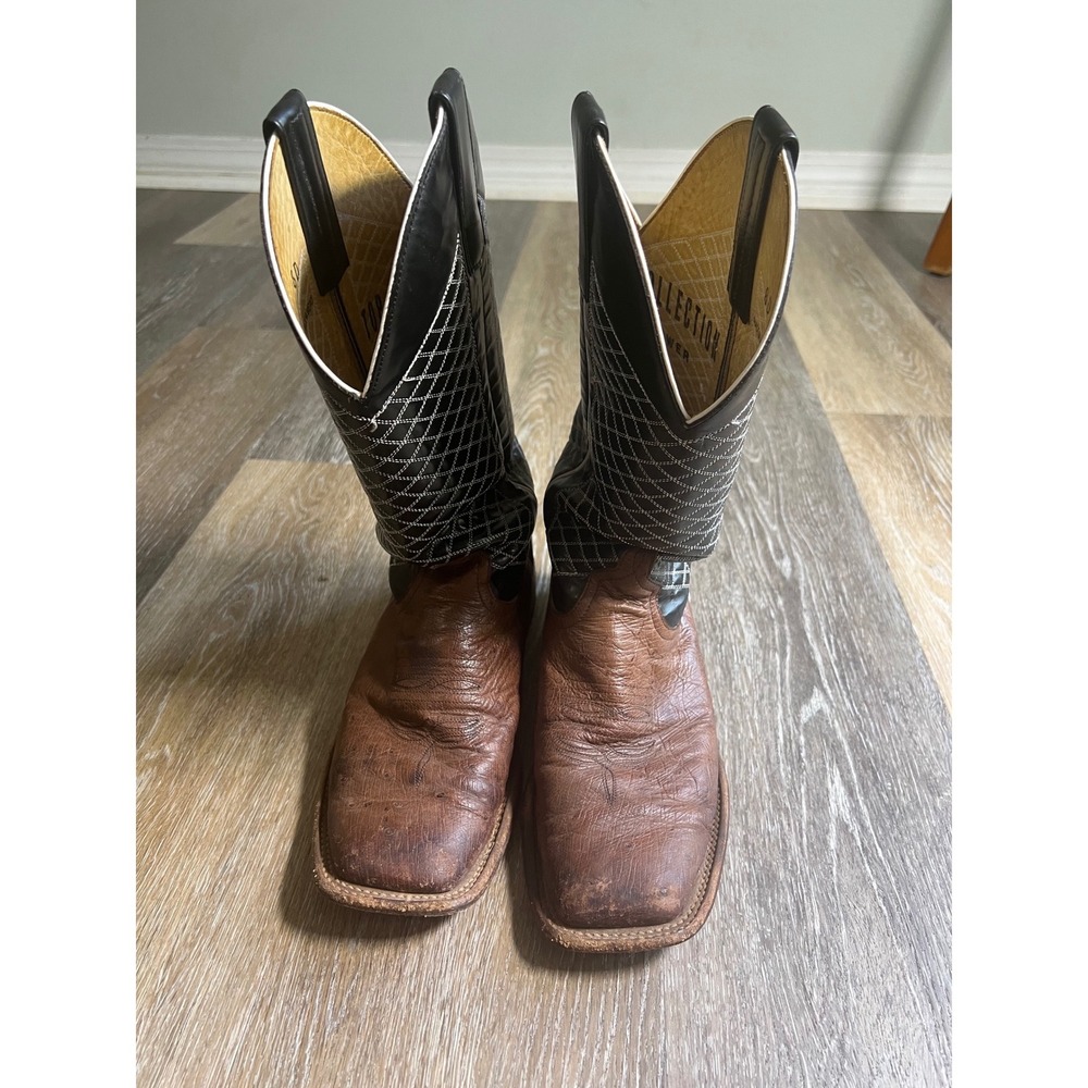 Horse Power Cowboy Boots Mens 8D Brown Black Diamond Stitch Square Toe HP8009